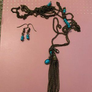 Long tassle necklace with matching earrings